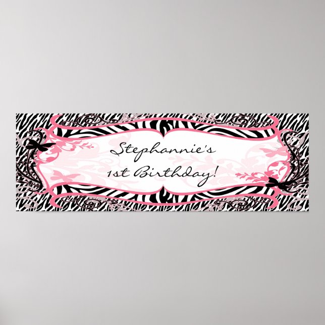 22.5"x7.5" Personalized Banner Butterfly Zebra Poster (Front)