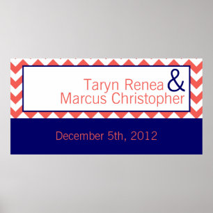 22.5"x7.5" Personalized Banner Coral Navy Chevron Poster