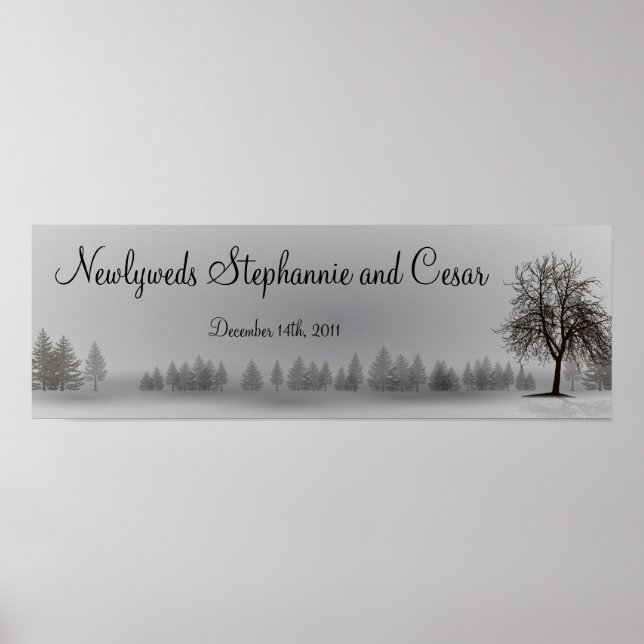 22.5"x7.5" Personalized Banner Gray Winter Trees Poster (Front)