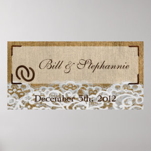 22.5"x7.5" Personalized Banner Horse Shoes Burlap Poster