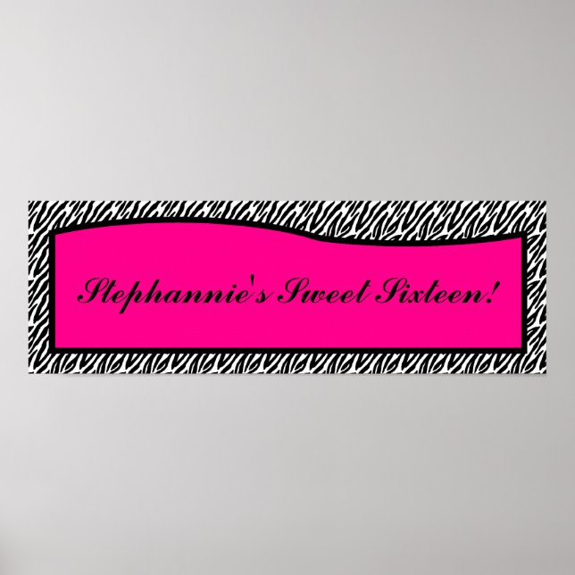22.5"x7.5" Personalized Banner Hot Pink Zebra Prin Poster (Front)