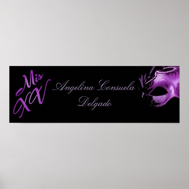 22.5"x7.5" Personalized Banner Mis XV Purple Poster (Front)