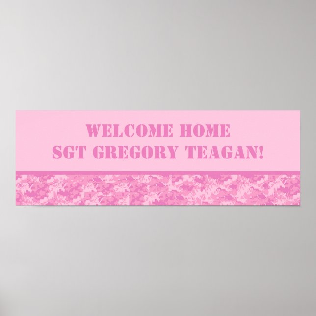 22.5"x7.5" Personalized Banner Pink ARMY ACU Camo Poster (Front)
