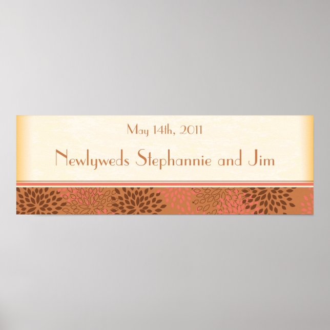 22.5"x7.5" Personalized Banner Pink / Brown Floral Poster (Front)
