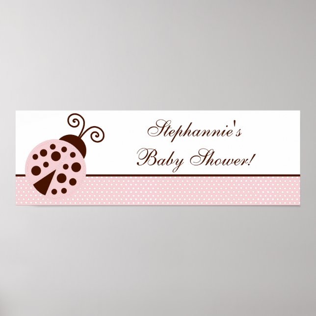 22.5"x7.5" Personalized Banner Pink Ladybug Poster (Front)