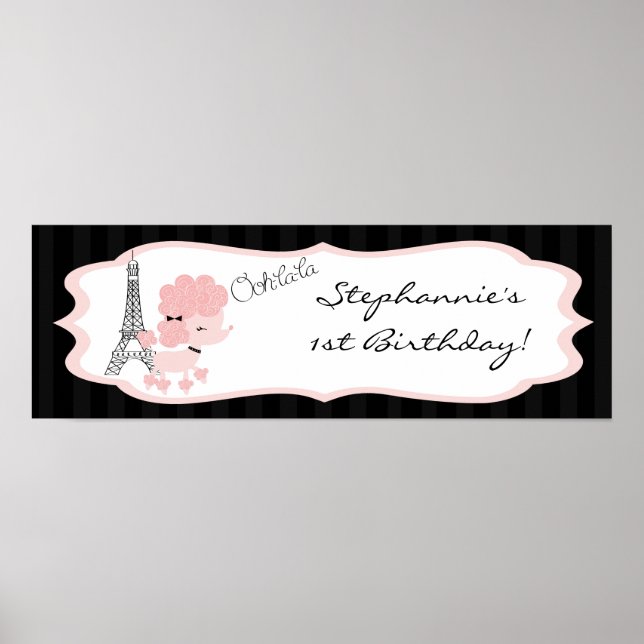 22.5"x7.5" Personalized Banner Pink Poodle Paris Poster (Front)