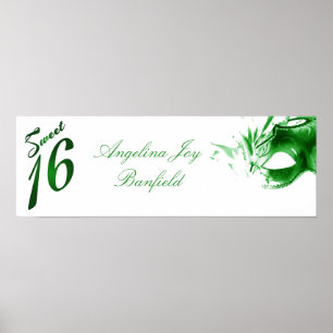 22.5"x7.5" Personalized Banner Sweet 16 Green Poster