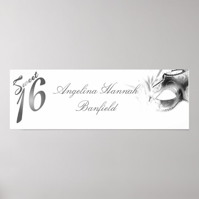 22.5"x7.5" Personalized Banner Sweet 16 si;ver Poster (Front)