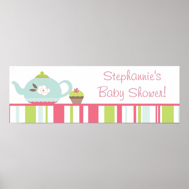 22.5"x7.5" Personalized Banner Tea Party Pink Poster (Front)