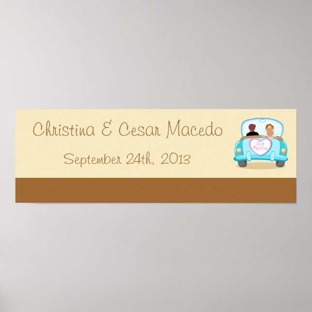 22.5"x7.5" Personalized Just got Married Couple Poster (Front)