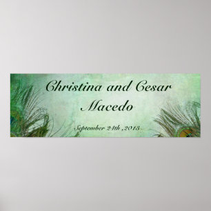 22.5"x7.5" Personalized Peacock Green Feathers Poster
