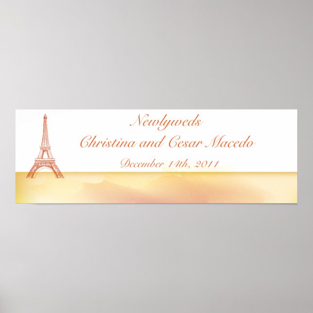 22.5"x 7.5" Personalized Banner Paris Peach Poster (Front)