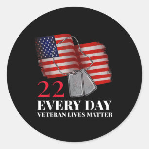 22 Every Day Veteran Lives Veteran Suicide Awarene Classic Round Sticker