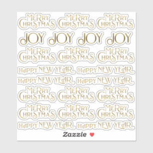 22 Gold Merry Christmas Happy New Year & Joy Sticker