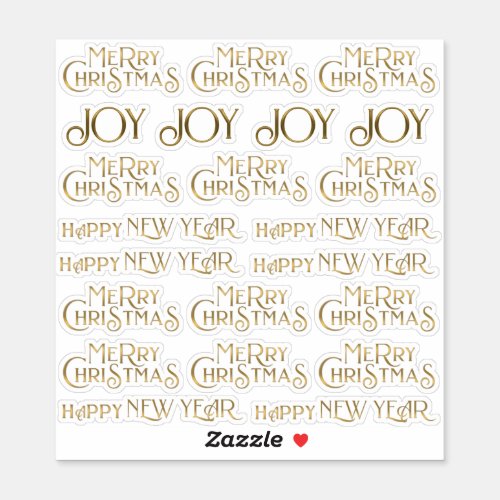 22 Gold Merry Christmas Happy New Year  Joy Sticker