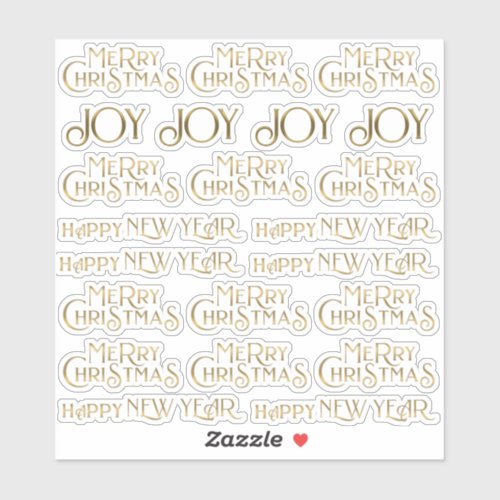 22 Gold Merry Christmas Happy New Year  Joy Sticker