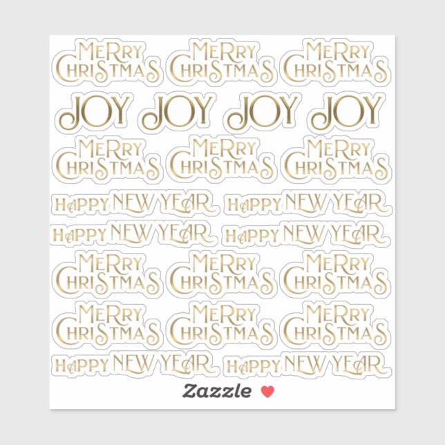 22 Gold Merry Christmas Happy New Year & Joy Sticker (Sheet)