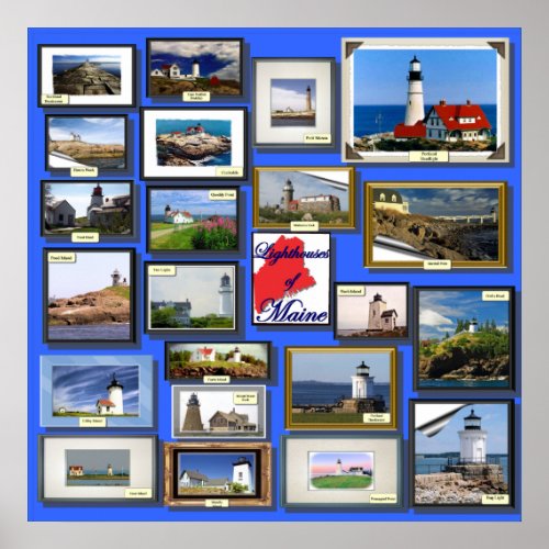 22 Lighthouses of Maine Poster