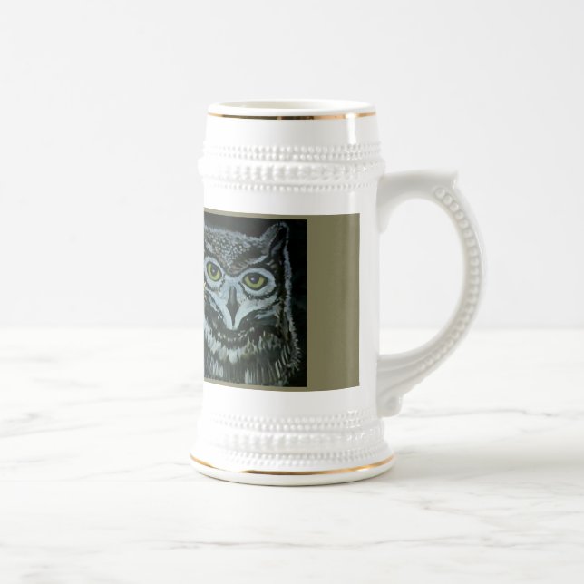 22 ounce custom stein with hand painted owl (Right)