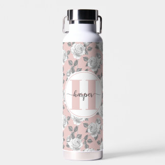 22 oz. Rose Garden Monogram Pink Water Bottle