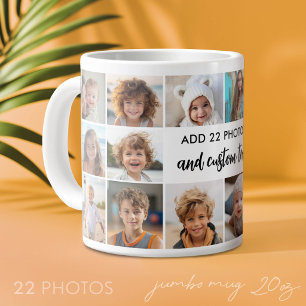 22 Photo Collage - Minimal Grid with Text Center Giant Coffee Mug