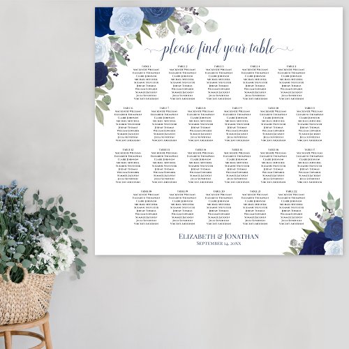 22 Table Blue Boho Floral Wedding Seating Chart