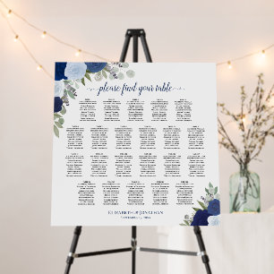 22 Table Blue Roses Elegant Wedding Seating Chart Foam Board