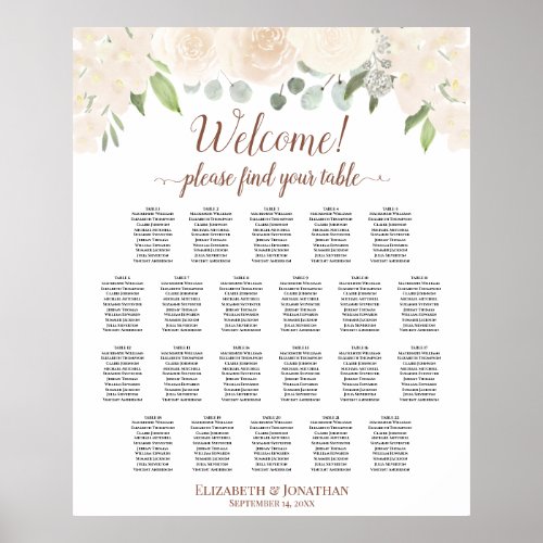 22 Table Blush Peach Floral Wedding Seating Chart