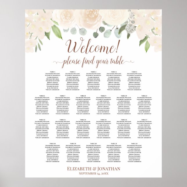 22 Table Blush Peach Floral Wedding Seating Chart (Front)