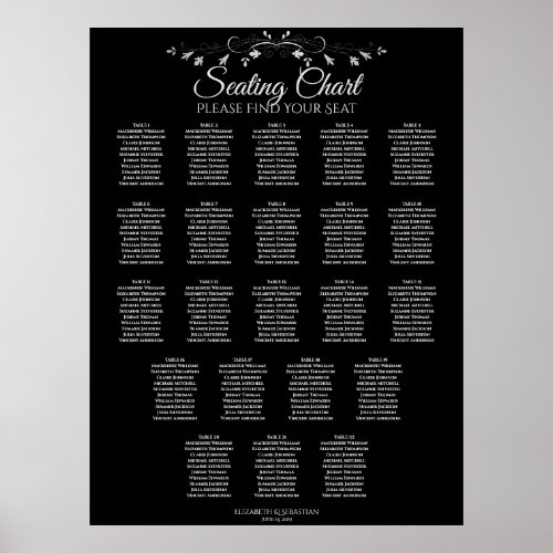 22 Table Elegant Black Wedding Seating Chart
