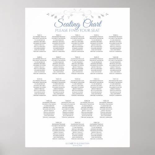22 Table Elegant Blue  Gray Wedding Seating Chart
