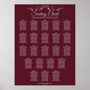 22 Table Elegant Burgundy Wedding Seating Chart