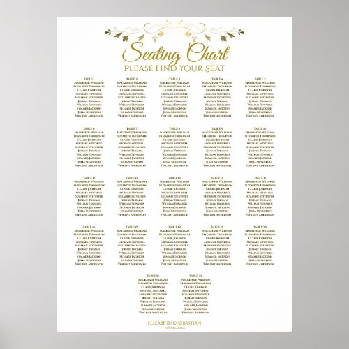 22 Table Elegant Gold Wedding Seating Chart