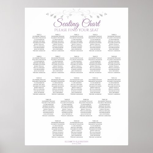 22 Table Elegant Lavender Wedding Seating Chart