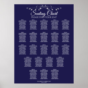 22 Table Elegant Navy Blue Wedding Seating Chart