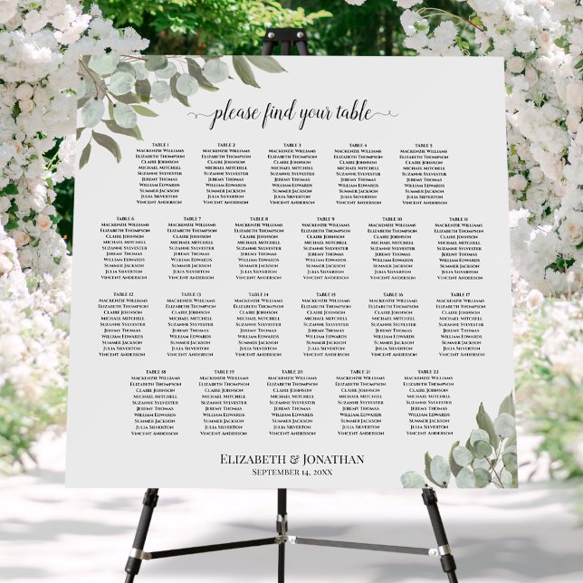 22 Table Eucalyptus Foliage Wedding Seating Chart Foam Board (In Situ with Flowers)
