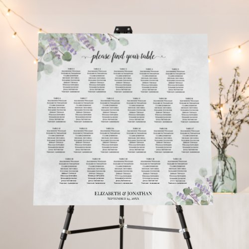 22 Table Eucalyptus Lavender Wedding Seating Chart Foam Board