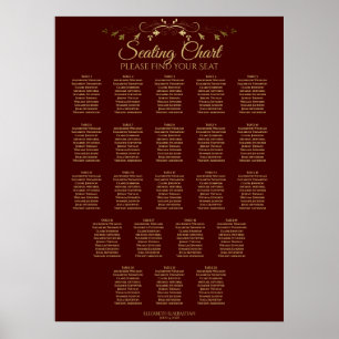 22 Table Gold & Auburn Brown Wedding Seating Chart