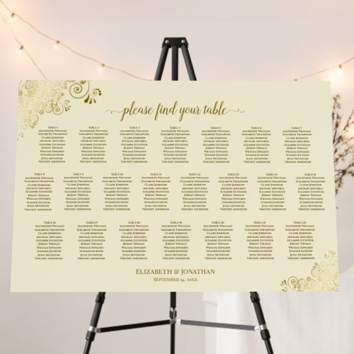 22 Table Gold & Cream Horizontal Seating Chart Foam Board