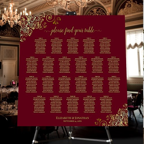 22 Table Gold Curls Seating Chart Maroon Burgundy Foam Board