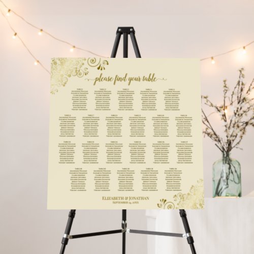 22 Table Gold Lace on Cream Wedding Seating Chart Foam Board