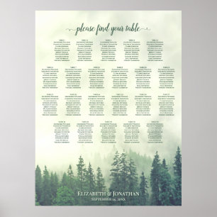 22 Table Green Pine Trees Wedding Seating Chart