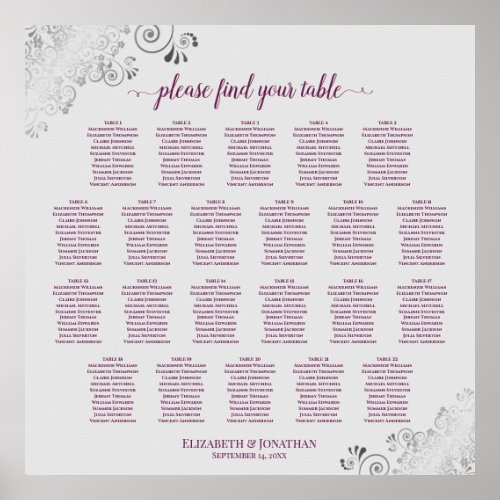 22 Table Lacy Cassis  Gray Wedding Seating Chart