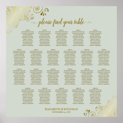 22 Table Lacy Gold on Sage Wedding Seating Chart