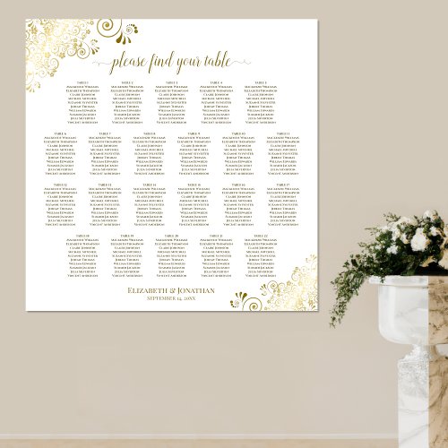 22 Table Lacy Gold on White Wedding Seating Chart