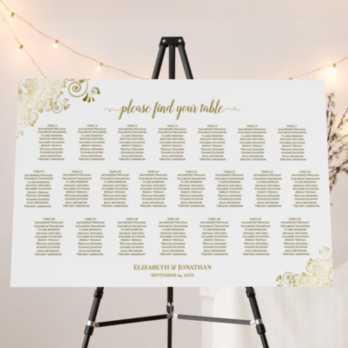 22 Table Lacy Gold  White Wedding Seating Chart Foam Board