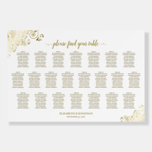 22 Table Lacy Gold  White Wedding Seating Chart Foam Board