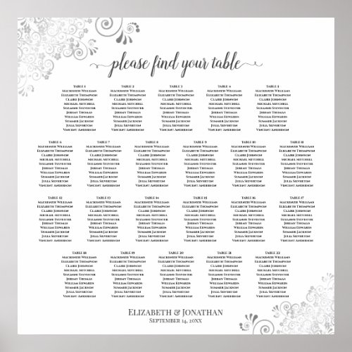 22 Table Lacy Silver White Wedding Seating Chart