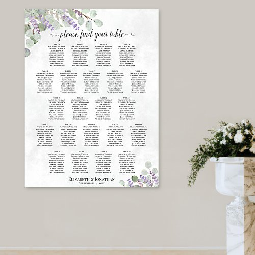 22 Table Lavender Eucalyptus Wedding Seating Chart