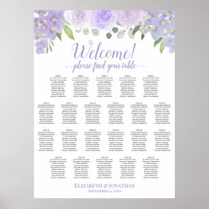 22 Table Lavender Floral Wedding Seating Chart